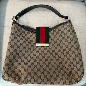 Gucci Ladies Web Hobo GG Canvas Large